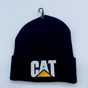 Black “Cat” Caterpillar Brand Beanie Hat! Ribbed and Embroidered